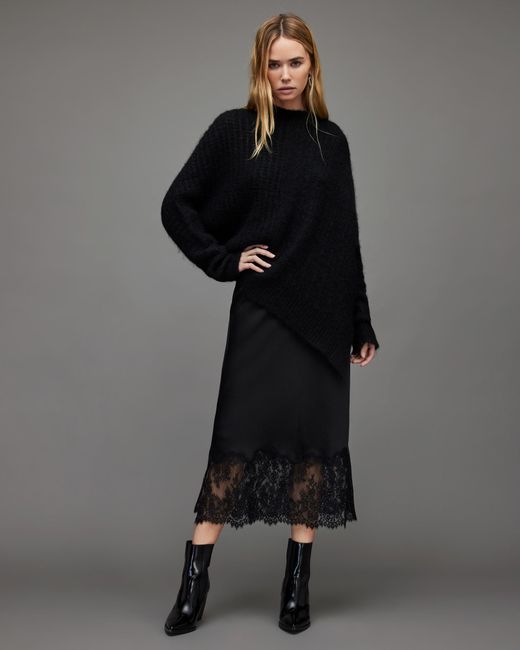 AllSaints Black Bridgette Midi Skirt