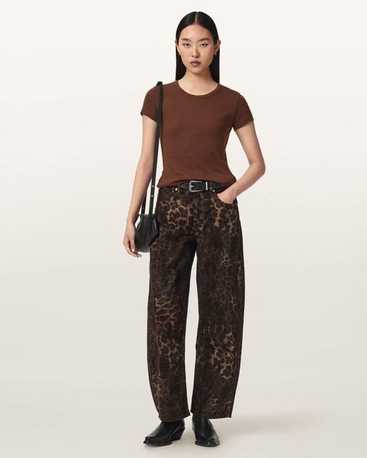 AllSaints Natural Sadie Barrel Leg Leopard Print Denim Jeans