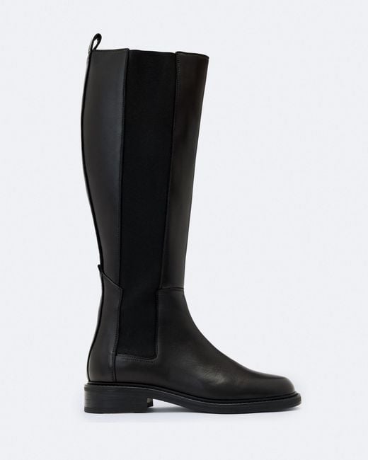 AllSaints Black Bales Knee-High Leather Chelsea Boots