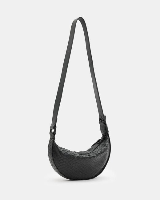 AllSaints White Half Moon Snake Effect Leather Bag