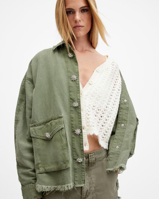 AllSaints Green Hettie Oversized Denim Shacket