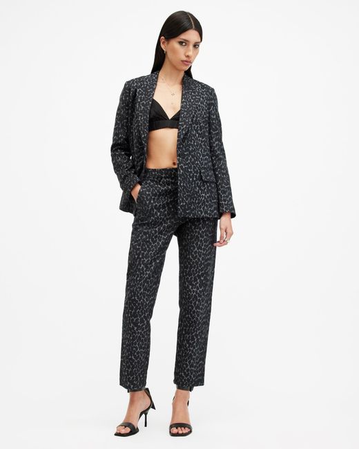 AllSaints Blue Aurora Leopard Jacquard Trousers,, Leppo