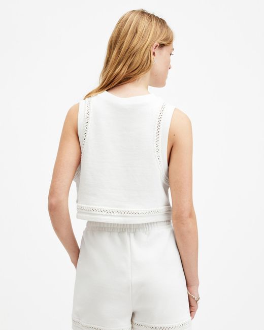 AllSaints White Ewelina Crochet Trim Cropped Tank Top,