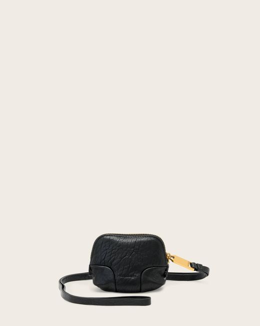 AllSaints Natural Ares Leather Grain Lanyard Pouch