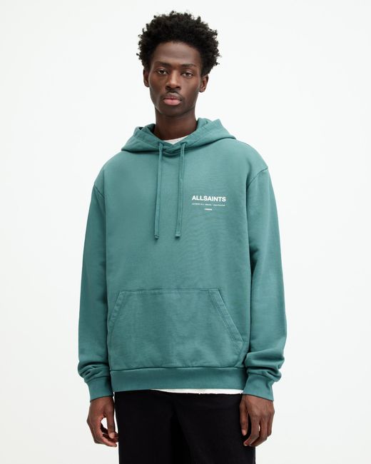 AllSaints Green Access Relaxed Fit Logo Hoodie, for men