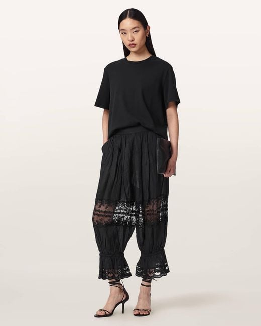 AllSaints Black Solene Cropped Lace Trousers