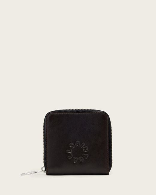 AllSaints Black Arlo Zip Leather Wallet for men