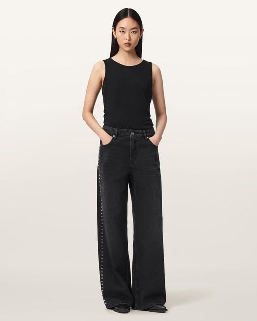 AllSaints Blue Sway Straight Leg Studded Jeans