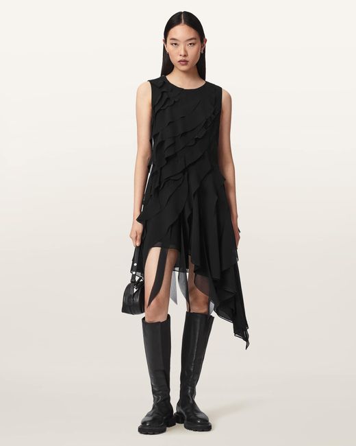 AllSaints Black Angie Panel Midi Dress