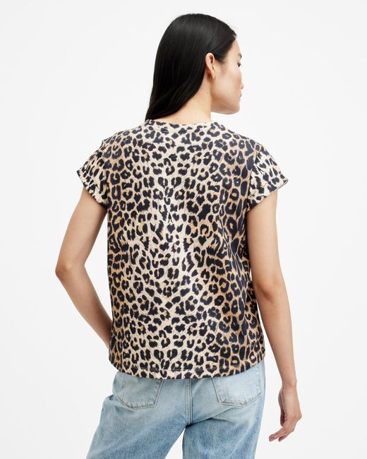 AllSaints Blue Tiepo Anna Leopard Print Logo T-shirt,