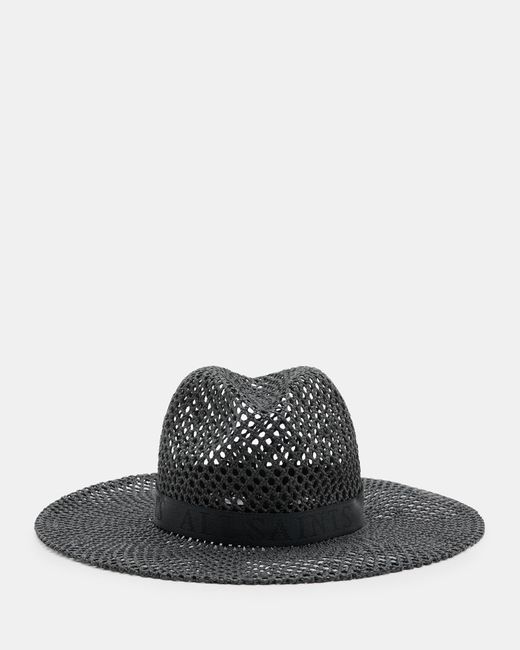 AllSaints Black Suvi Straw Fedora Hat,