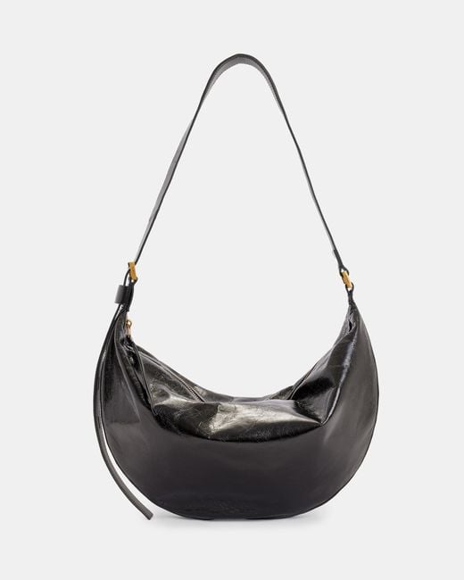 AllSaints Black Half Moon Leather Shoulder Bag