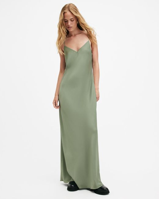 AllSaints Green Hayes 2-in-1 Maxi Dress,