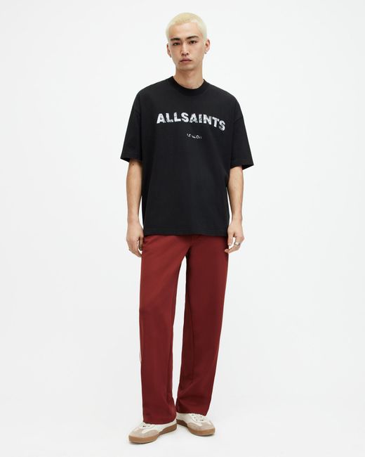 AllSaints Black Flocker Textured Logo Print T-shirt for men