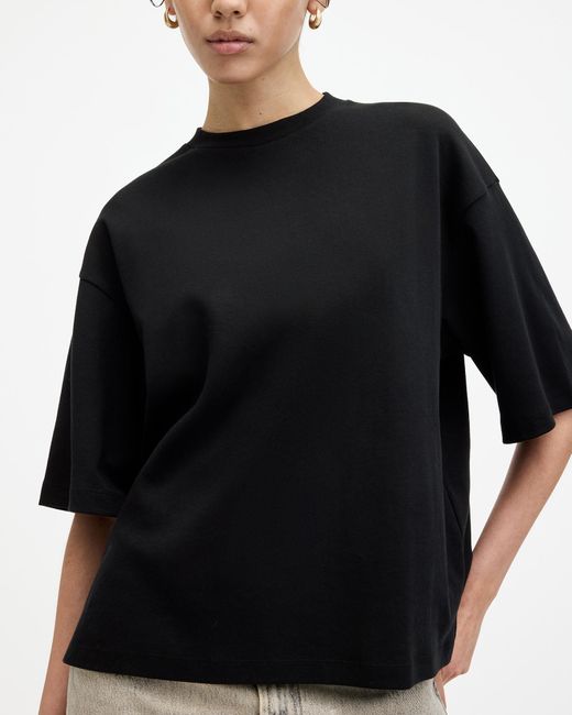 AllSaints Black Amelie Oversized Boxy T-shirt