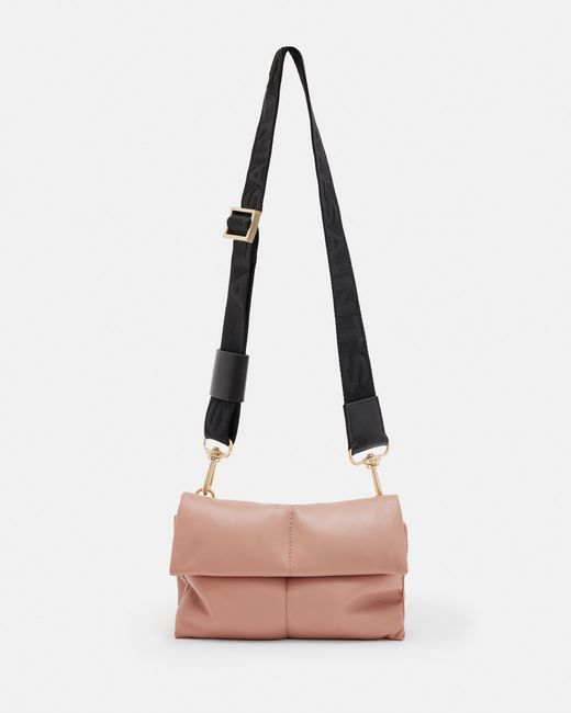 AllSaints Pink Ezra Leather Quilted Crossbody Bag
