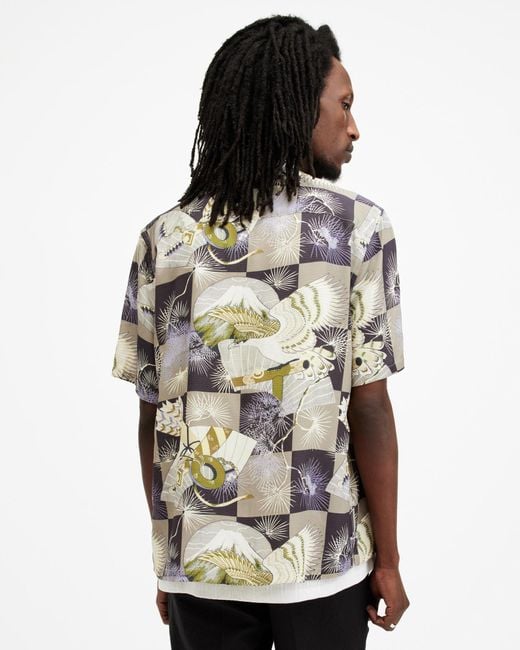 AllSaints Gray Sebastian Floral Print Relaxed Fit Shirt for men