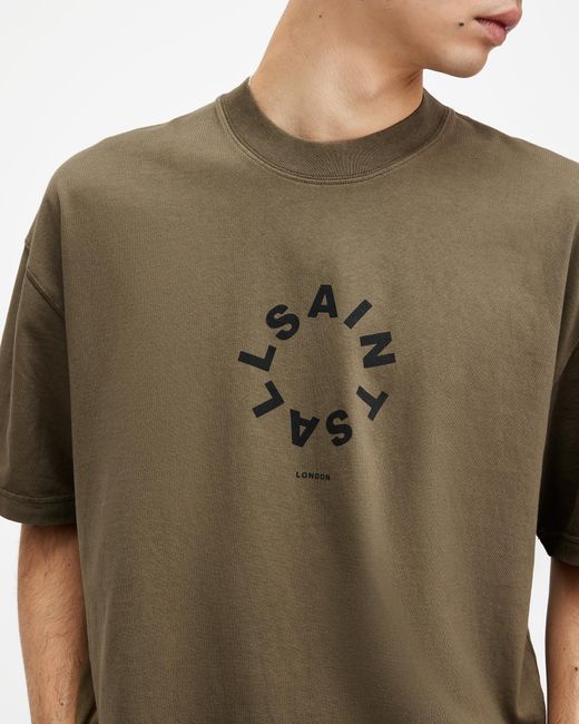 AllSaints Brown Tierra Oversized Crew Neck Logo T-shirt, for men