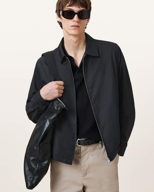 AllSaints Black Trey Ramskull Pointed Collar Jacket for men