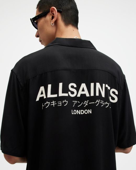AllSaints Black Underground Logo Relaxed Fit Shirt for men