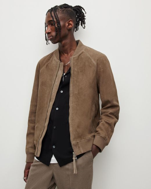 AllSaints Brown Dains Suede Bomber Jacket for men