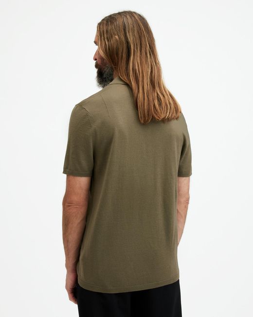AllSaints Green Mode Merino Short Sleeve Polo Shirt for men