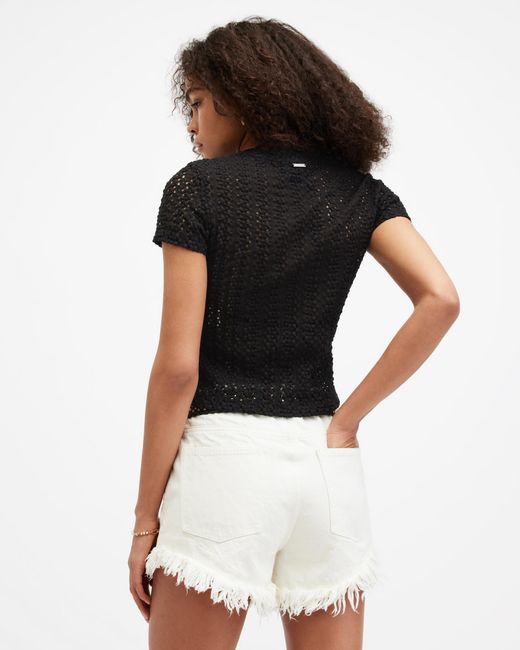 AllSaints Black Karma Crochet Stevie Slim Fit T-shirt,