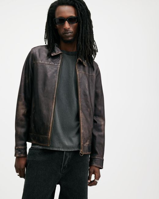 Men's Plus Size Two-Tone Zip Up Leather Jacket