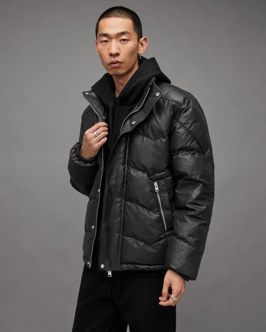AllSaints Gray Altair Carbon Coated Puffer Jacket for men