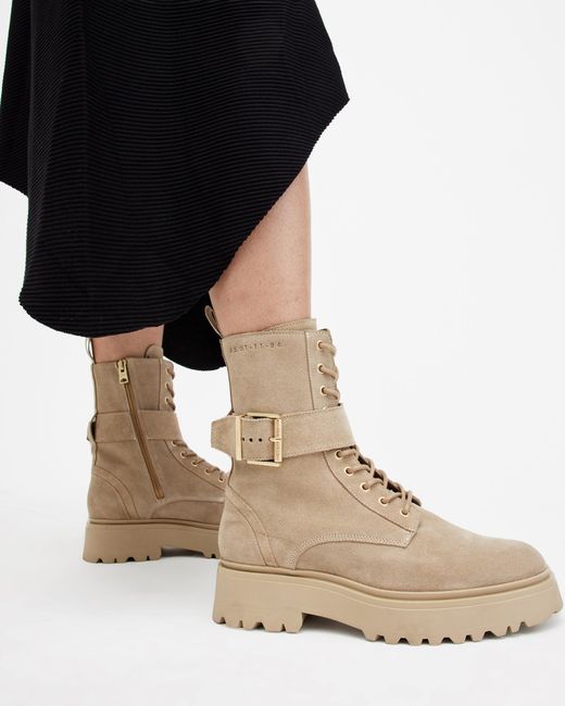 AllSaints Natural Onyx Suede Buckle Boots