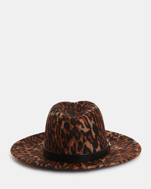 AllSaints Brown Annie Leopard Print Wool Fedora Hat