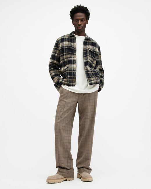 AllSaints Gray Hobart Checked Straight Fit Pants for men