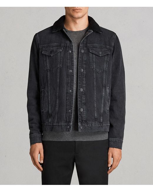 AllSaints Barred Denim Jacket in Black 