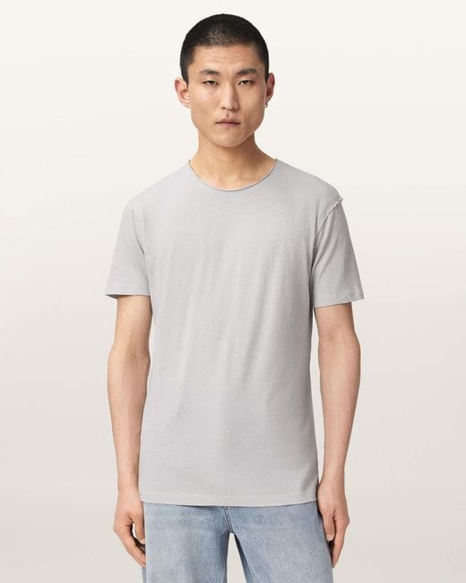 AllSaints Gray Figure Crew Neck Raw Edge T-Shirt for men