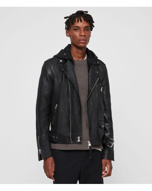 AllSaints Black Renzo Leather Biker Jacket for men