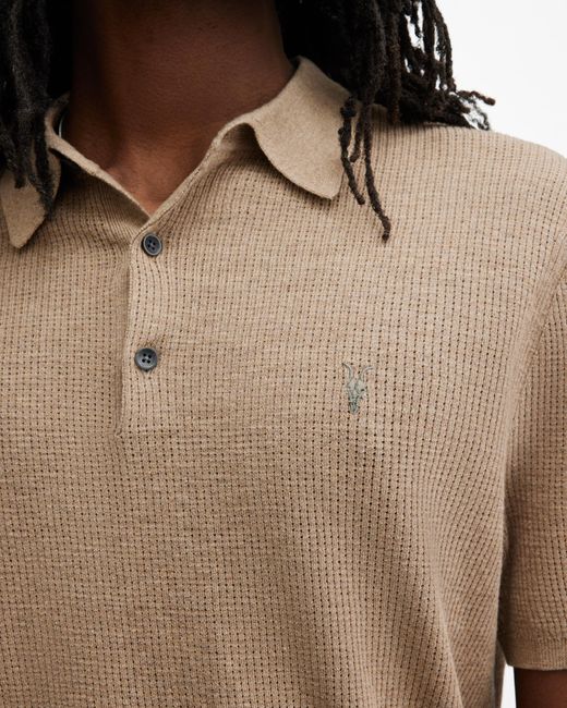 AllSaints Natural Aubrey Ramskull Short Sleeve Polo Shirt, for men