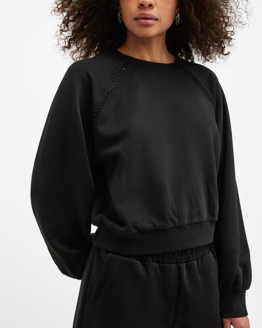 AllSaints Black Ewelina Crochet Relaxed Fit Sweatshirt,