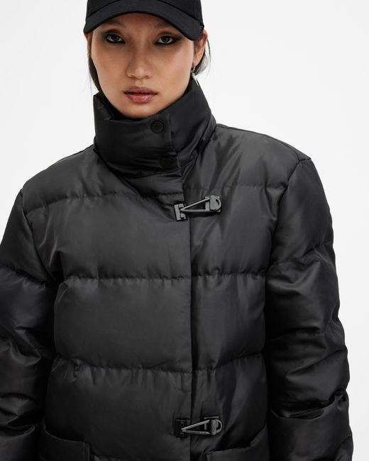 AllSaints Black Allana Funnel Neck Recycled Puffer Jacket