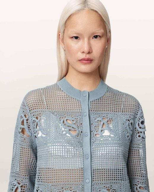 AllSaints Blue Kyra Open Knit Crochet Cardigan