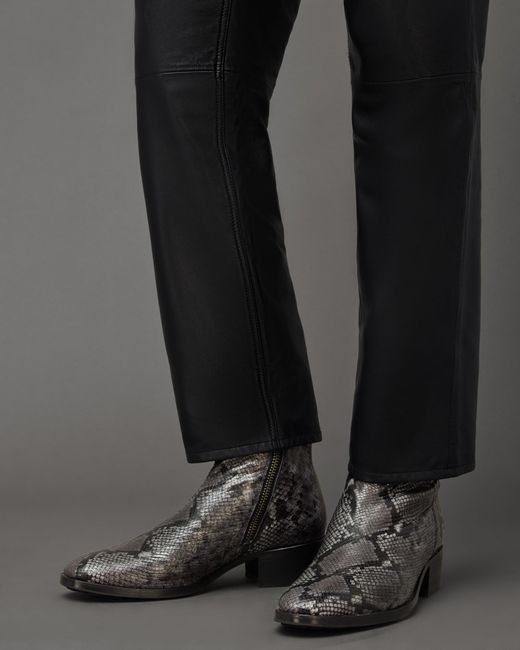 AllSaints Gray Bonham Snakeskin Effect Leather Boots, for men