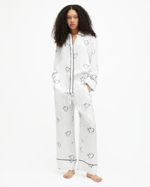 AllSaints White Sofi Silk Blend Escalera Pyjama Trousers
