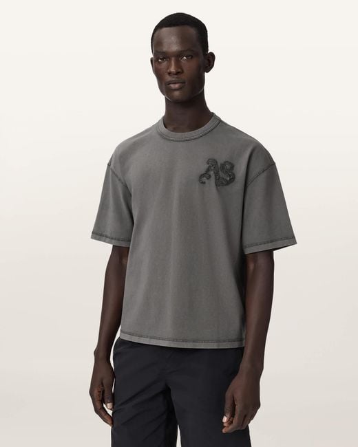 AllSaints Gray Insignia Short Sleeve Cotton T-Shirt for men