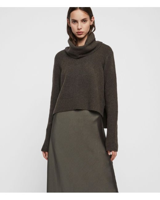 AllSaints Green Women's Tierny Roll Neck 2-in-1 Dress