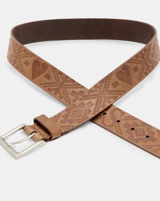 AllSaints Brown Darby Embossed Leather Belt, for men