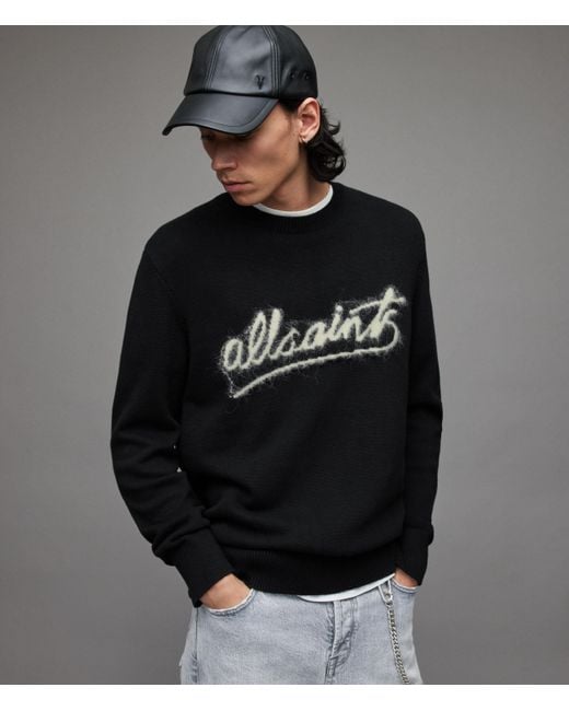AllSaints Cotton Signature Crew Sweater in Black for Men Lyst