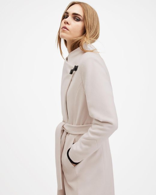 AllSaints Riley Wrap Around Belted Long Line Coat Desert in White Lyst