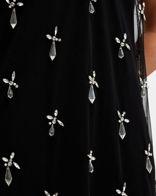 AllSaints Black Kai Mesh Crystal Embellished Maxi Dress,