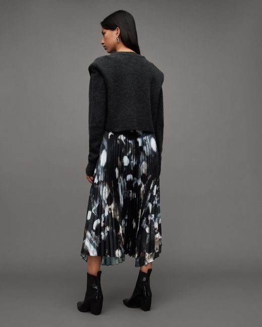 AllSaints Leia Alula 2-in-1 Pleated Midi Dress in Black | Lyst