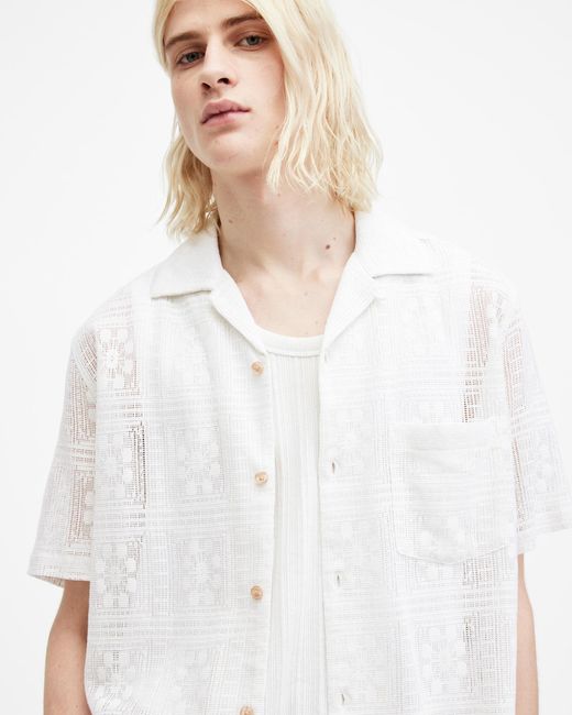 AllSaints White Caleta Lace Relaxed Fit Shirt, for men