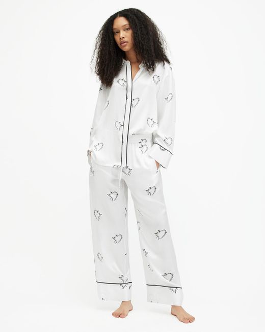 AllSaints White Sofi Silk Blend Escalera Pyjama Shirt